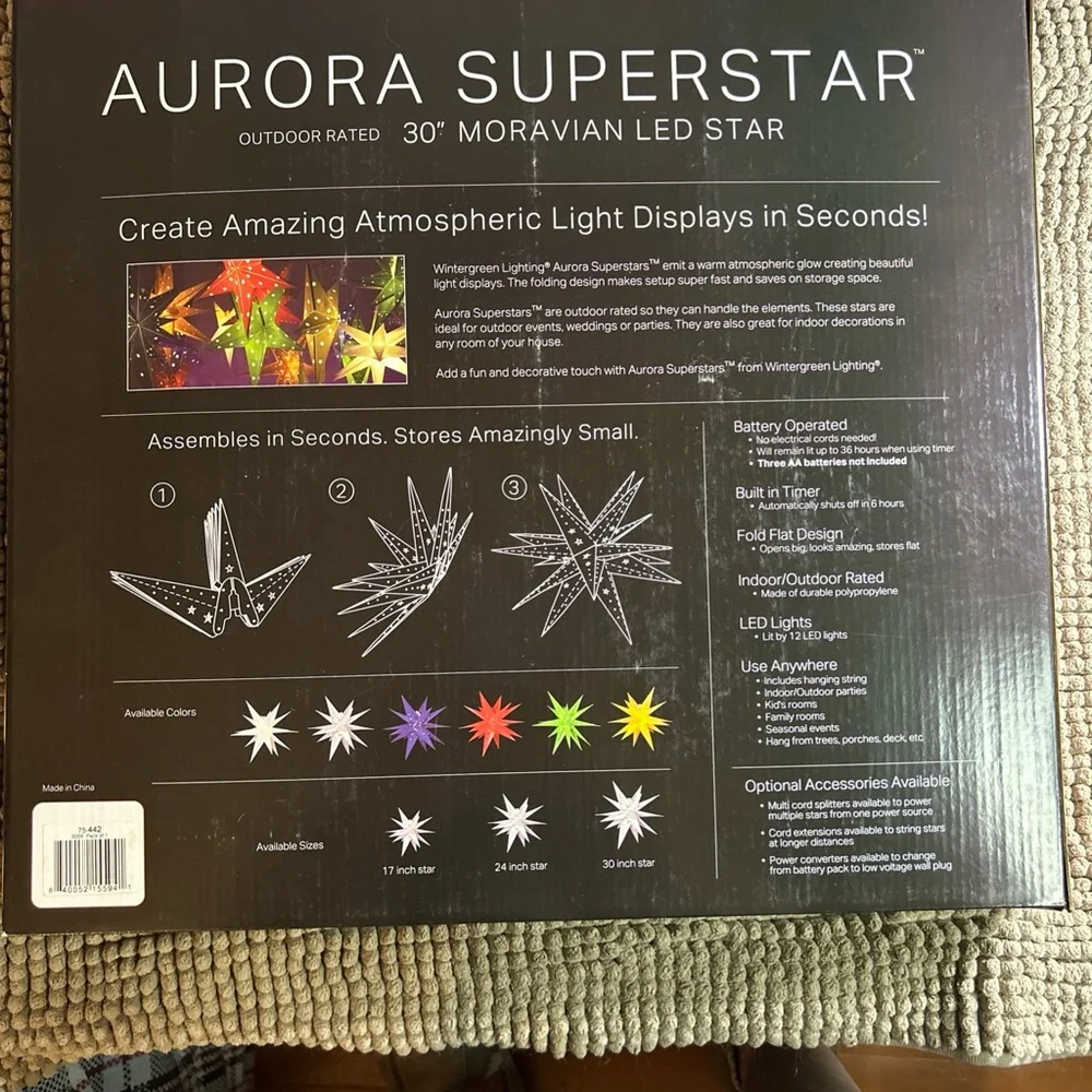 30” Christmas Moravian White Led Star Indoor/Outdoor Bat.Operated Timer